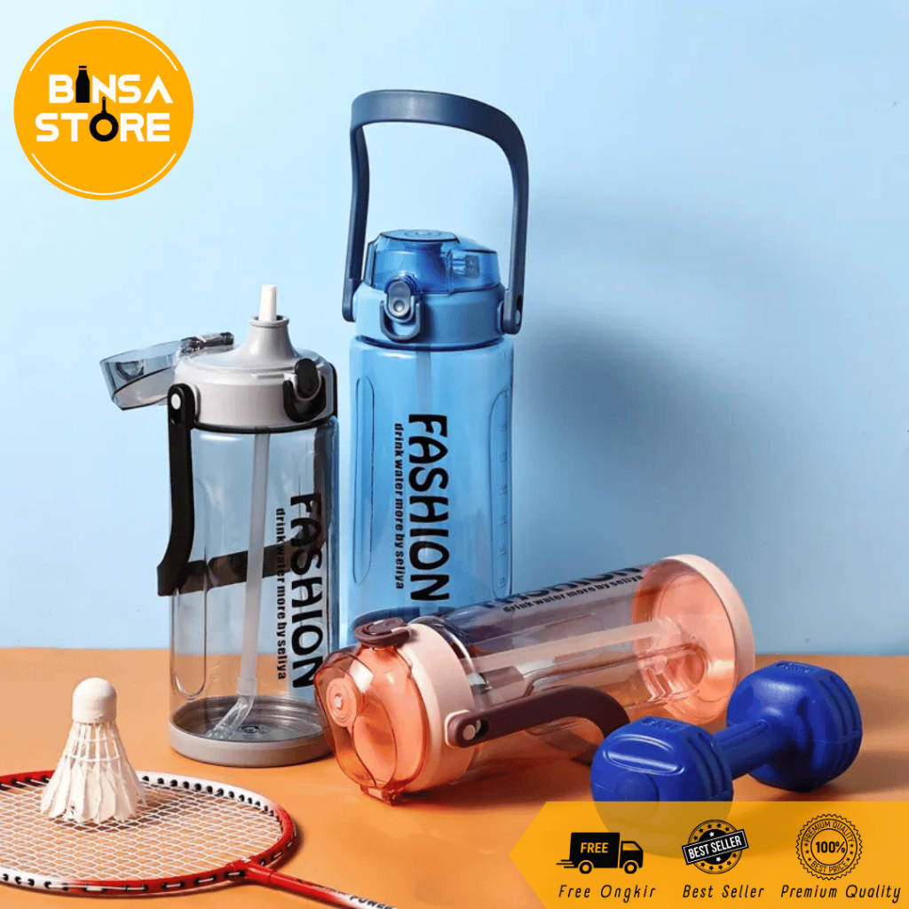 Botol Minum Jumbo 2000 ML Double Lock 2 Liter BPA FREE Tumbler Jumbo Transparan Gym Sedotan - 7207