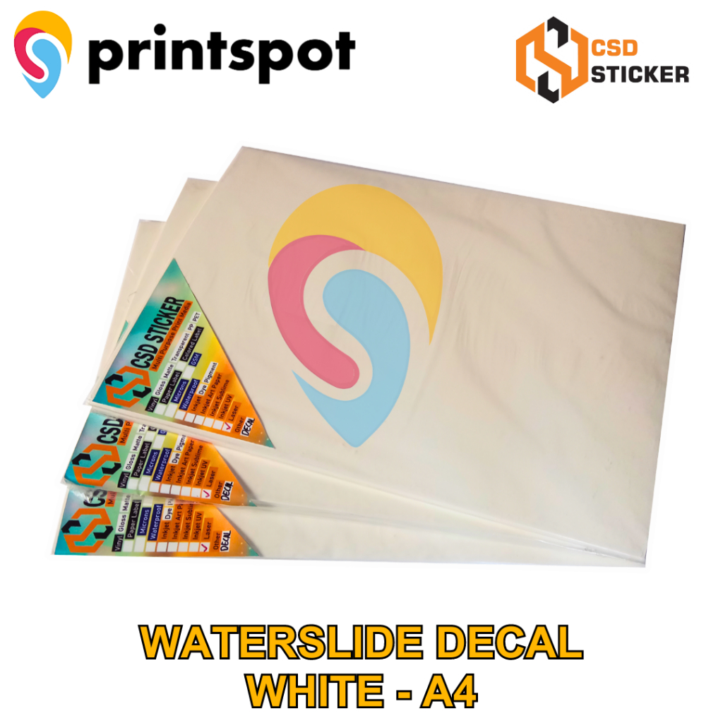 

Decal Putih / Waterslide Decal Paper PUTIH A4 for Laser Toner Digital Print - Pack 20 lembar