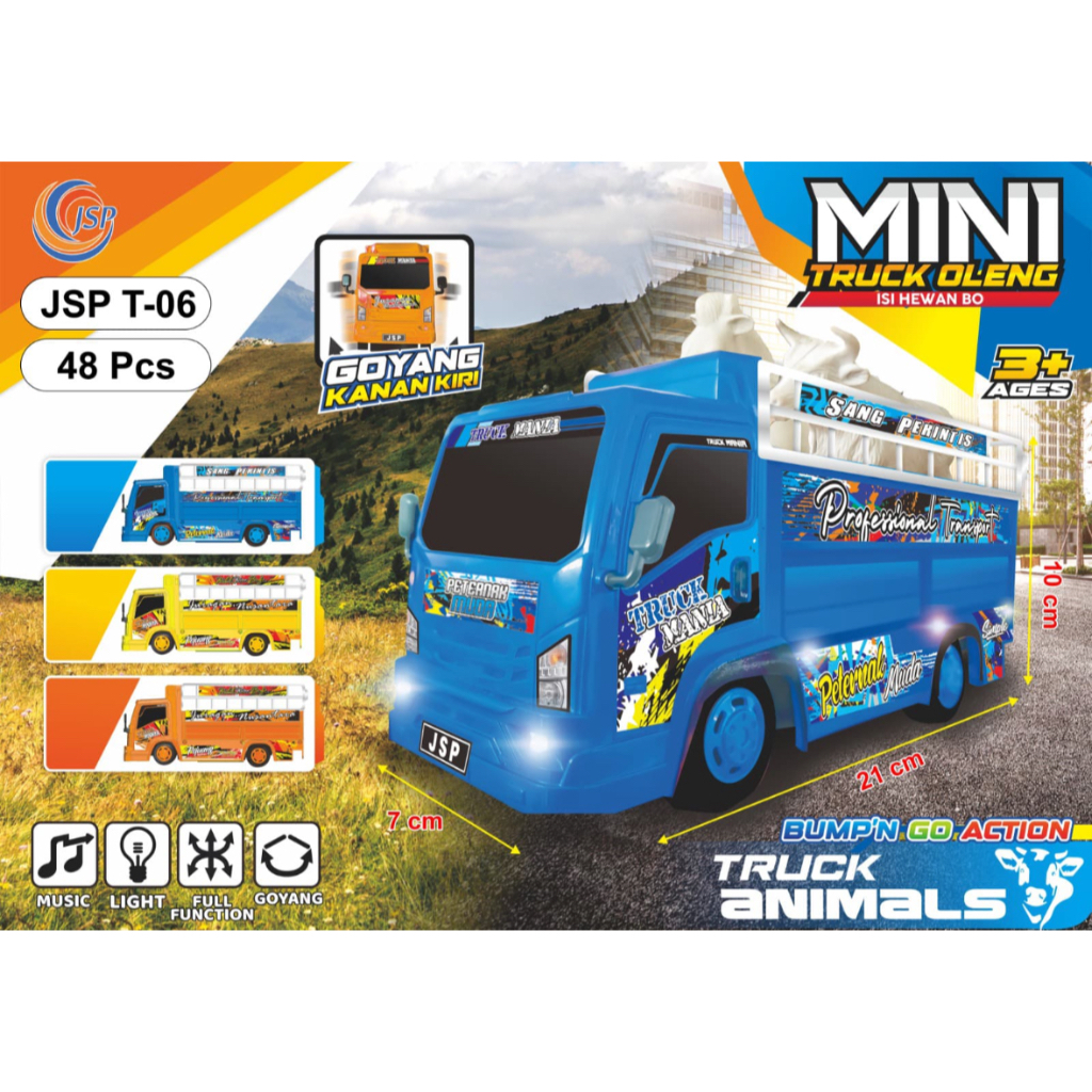 Mainan Mobil MINI TRUCK OLENG ANIMAL T-06 / Truk Musik Telolet Basrui Ada Lampu Oleng Goyang ISI HEW
