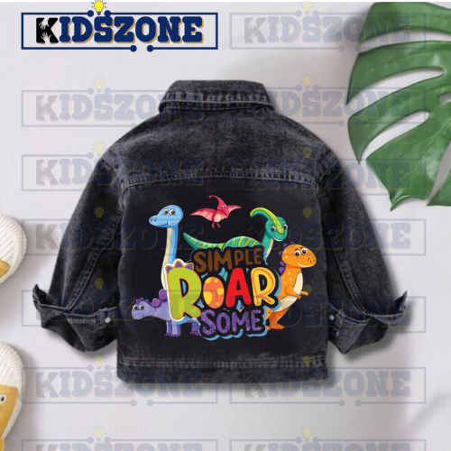 BIG PROMO JAKET JEANS ANAK KARAKTER DINOSAURUS SNOW BLUE & BLACK 1-7 TAHUN