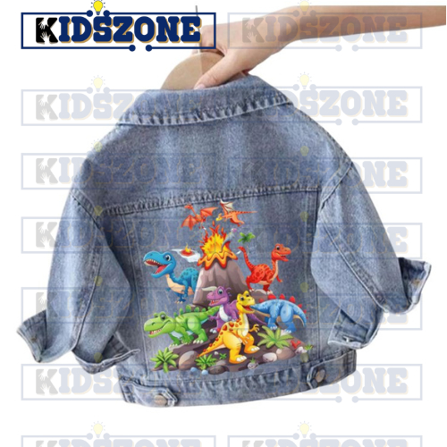 BEST DEALS JAKET JEANS ANAK KARAKTER DINOSAURUS SNOW BLUE & BLACK 1-7 TAHUN