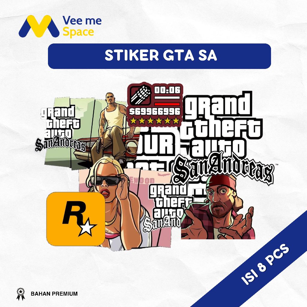 

[ISI 8 PCS] Stiker GTA | Stiker HELM GTA | Stiker GTA San Andreas | Stiker Laptop | Stiker Helm Ukuran | Stiker GTA SA 3 - 6 cm