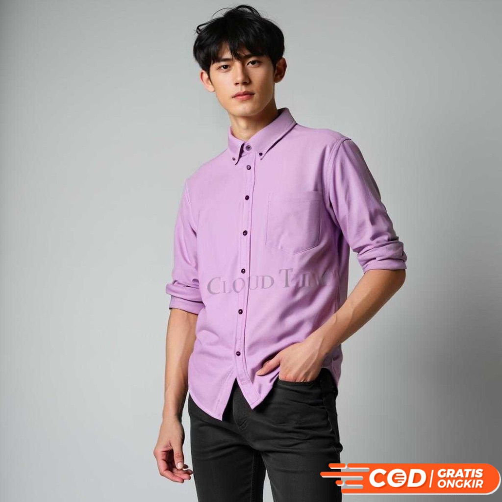 Baju kemeja Pria Keren - Baju Atasan Kemeja Cowok - Lengan Panjang Premium - Long Shirt Long Lilac