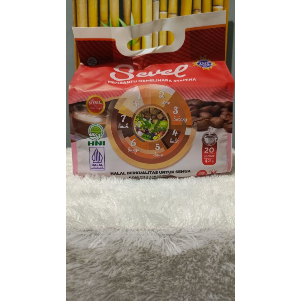 

Kopi Sevel Dengan Campuran kopi 7 elemen tanaman herbal dari unsur : biji, akar, batang, kulit, daun, bunga, dan buah.