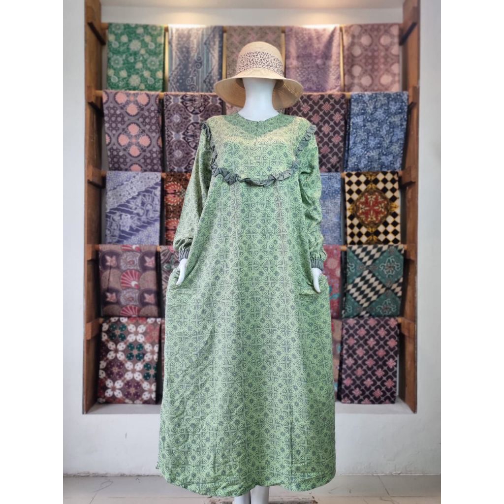 KAWUNG DEDER Gamis Batik Cabutan Jumbo Ld 120 Pb 140 Rayon Premium Candi Mekar Busui Lengan Panjang 