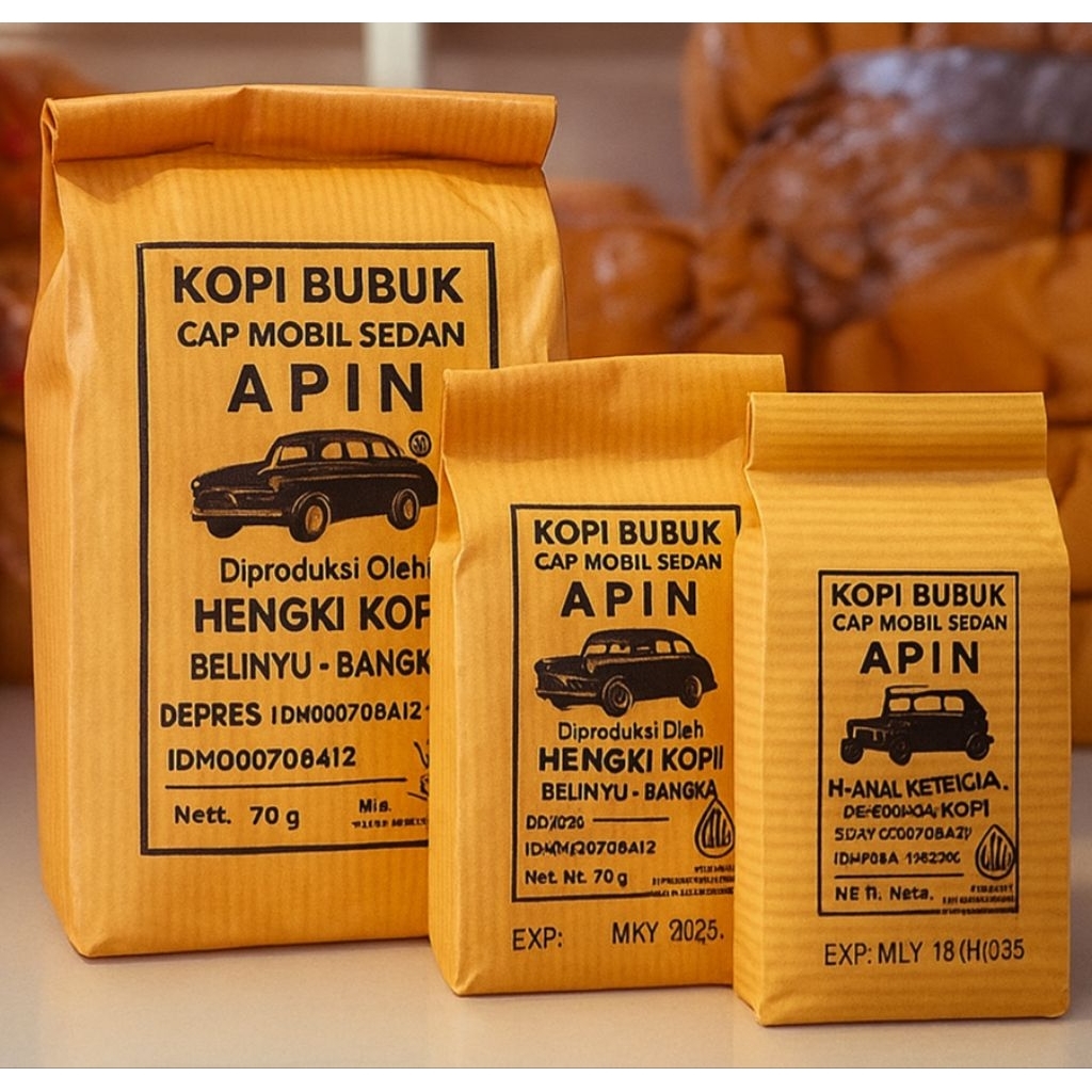 

Kopi bubuk cap mobil sedan apin / Kopi apin / kopi bangka/ kopi cap sedan/ kopi sedan/ kopi belinyu