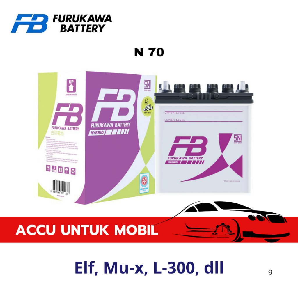 Aki Mobil FURUKAWA N70 Aki Basah 12V / 70 Ah  untuk Mobil Elf, Mu-x, L-300, dll