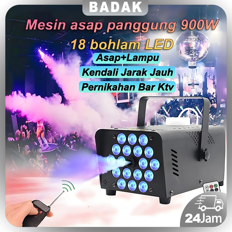 Mesin asap panggung 900W LED RGB lampu sorot panggung alat fogging Disko portable asap warna warni