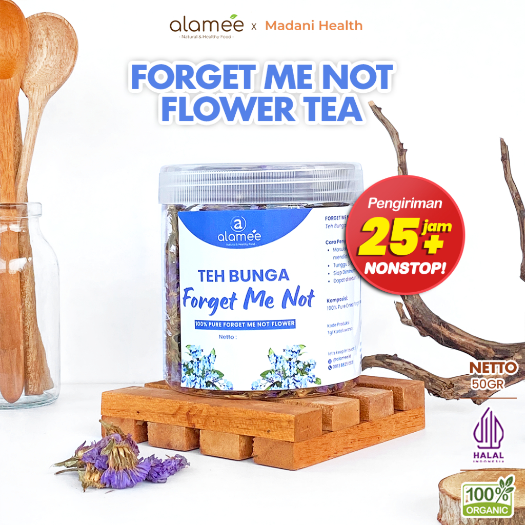 

ALAMEE Teh Bunga Forget Me Not Flower Tea Organik Kering Dried Siap Seduh Minum Toples 50g