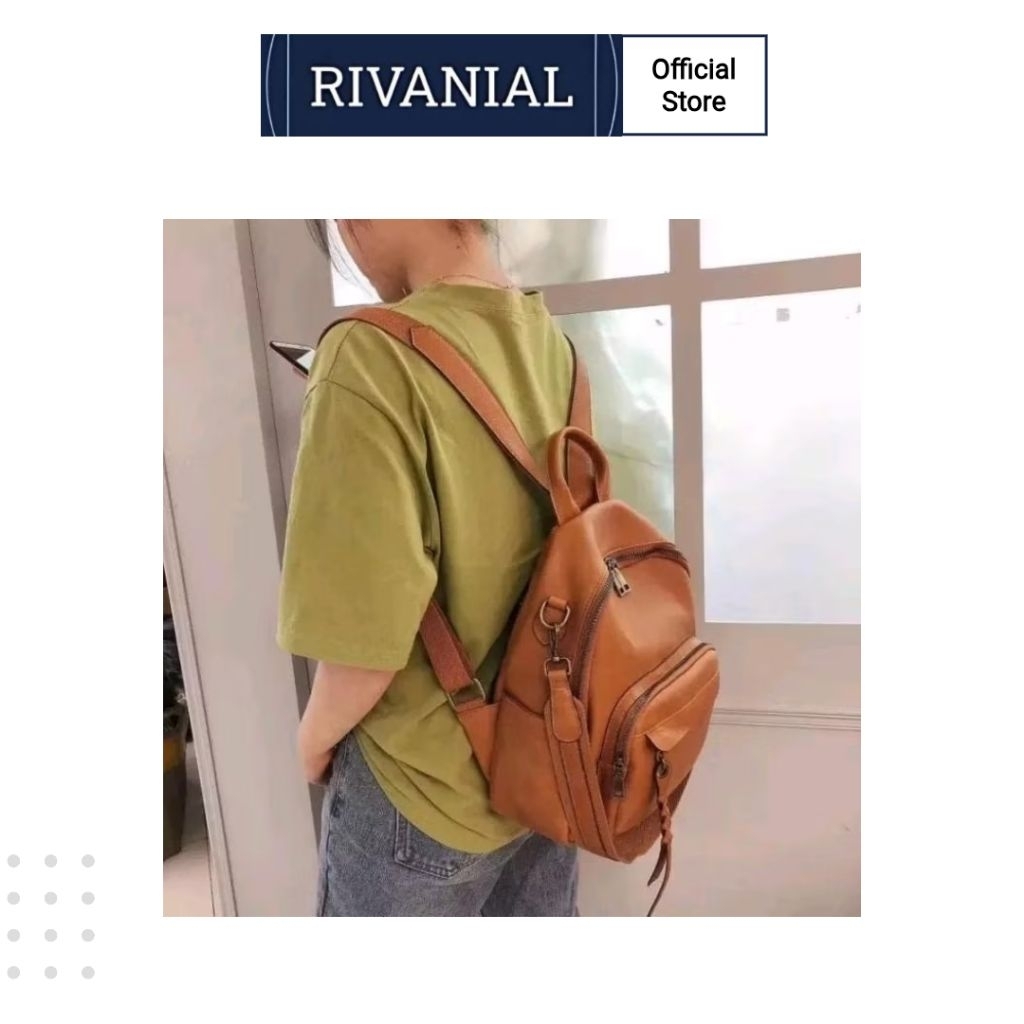 Rivanial Tas Ransel Wanita - Tas Punggung Wanita Kulit Sapi Asli