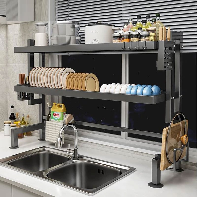 SUS304 Rak Piring Wastafel Stainless Steel Rak Cuci Piring Dapur Rak Penyimpanan Piring