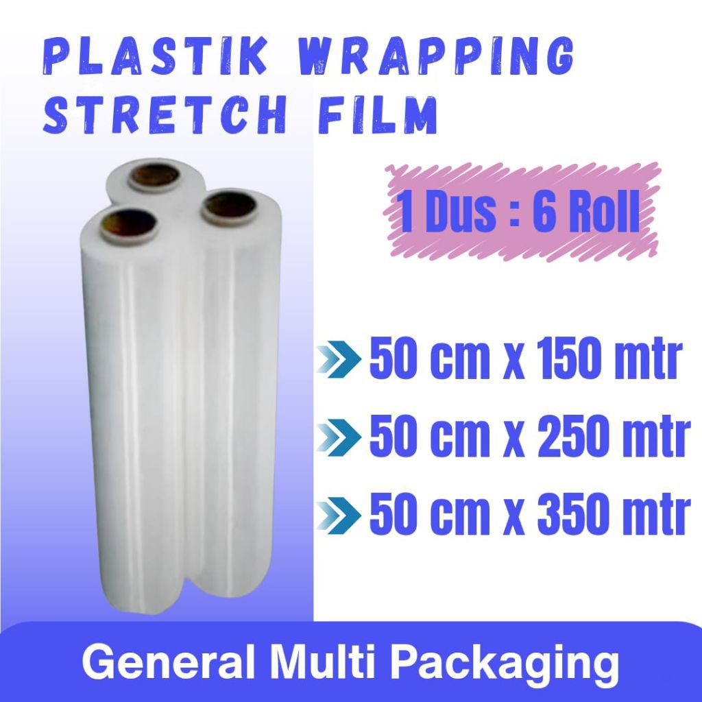 

1 Dus Stretch Film Plastik Wrapping Ukuran 50 cm x 350 mtr isi 6 roll