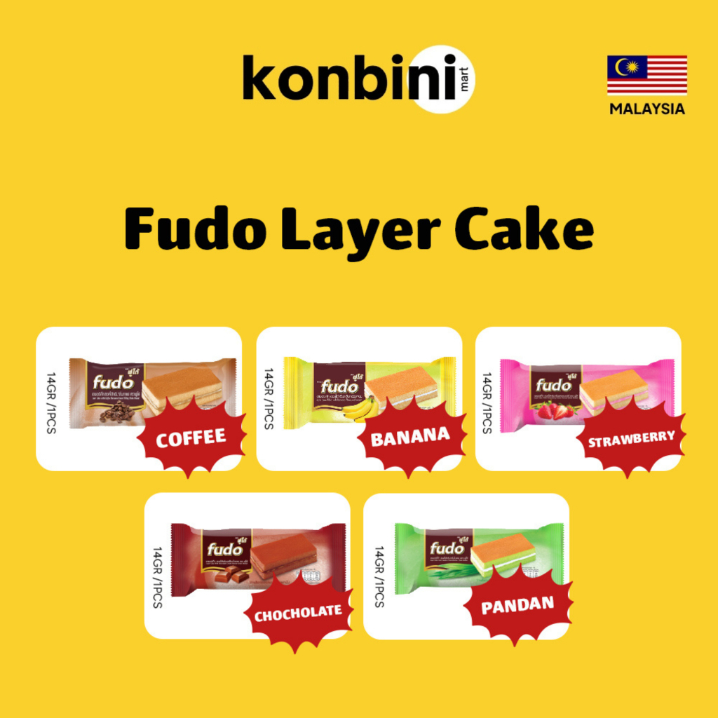 

KONBINI MALAYSIA - Fudo Layer Cake 1 box (24 pcs @14gr) Cake Layer Cream Coklat Pandan Strawberry