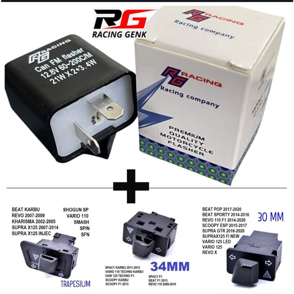 Nonthabury Saklar Tombol Hazard 3 In 1 Saklar Tambahan Lampu Sein Kedip Hazart Motor Flasher Kedip S