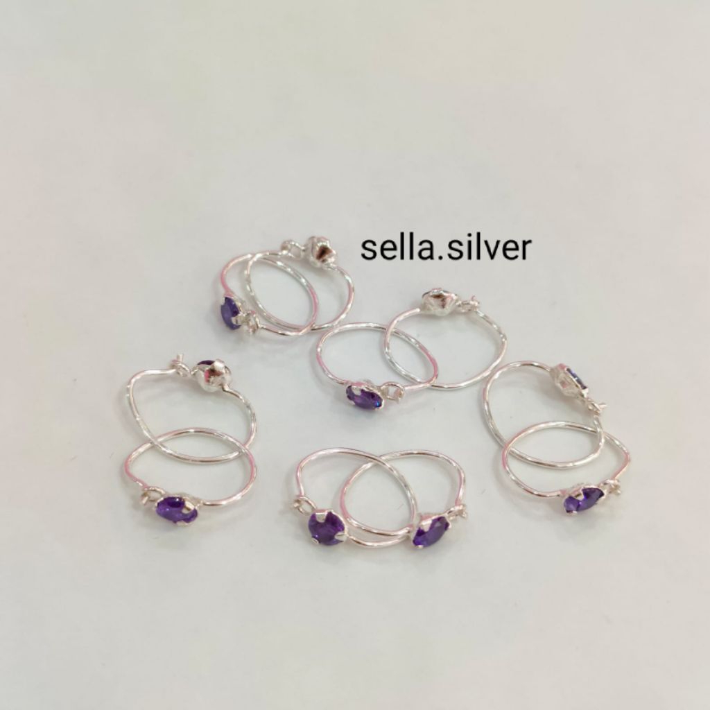 ANTING KENIP BAYI PERMATA UNGU PERAK 925 ASLI LAPIS MAS