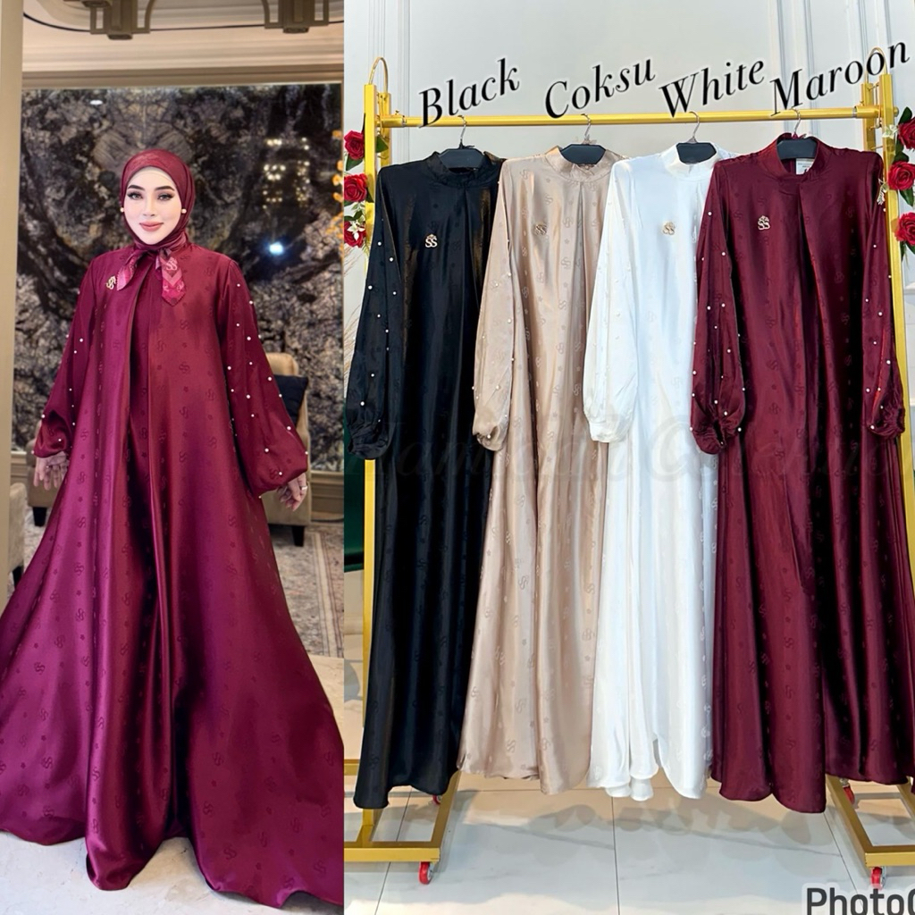 DRESS SET HIJAB EMBOS TANGAN MUTIARA SS SHELLASAUKIA