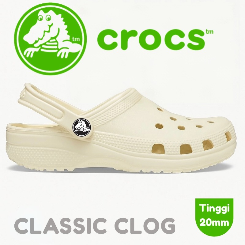 ORI Sandal wanita Crocs Classic Clog / Crocs Classic Unisex Clog - Bone
