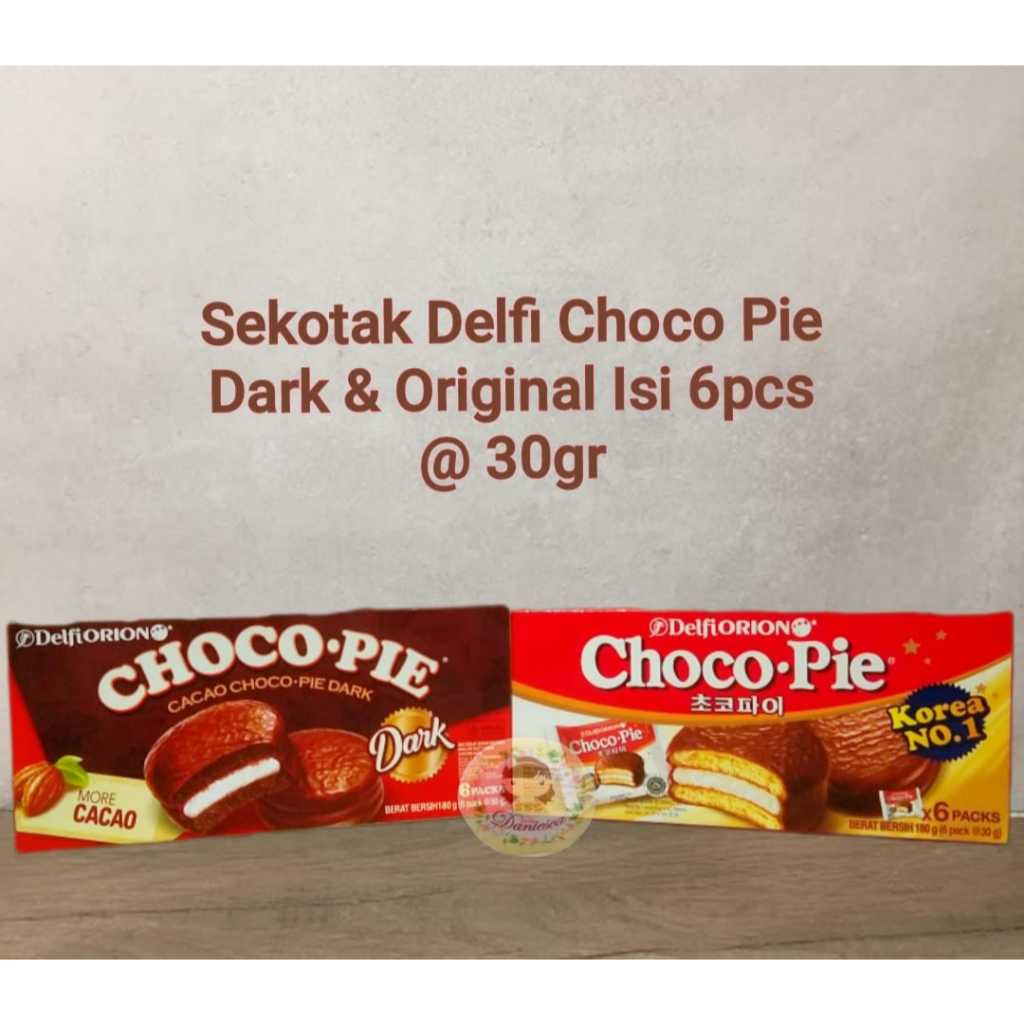 

Delfi orion choco pie milk dark sekotak 180 gr isi 6 pcs ( SCP )
