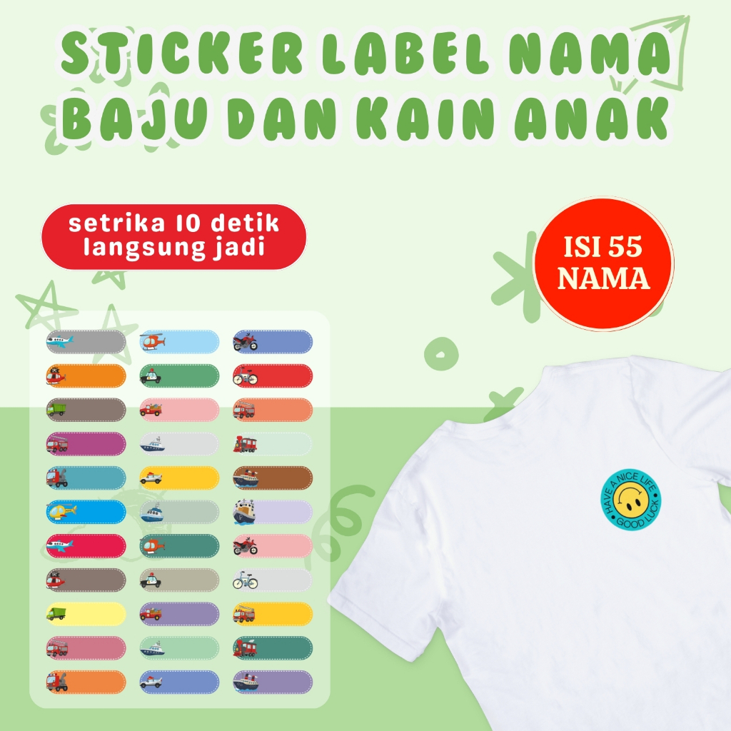 

Stiker Kain Custom 55 PCS Stiker Label Nama Kain Baju Anak Sablon Setrika sticker aesthetic custom