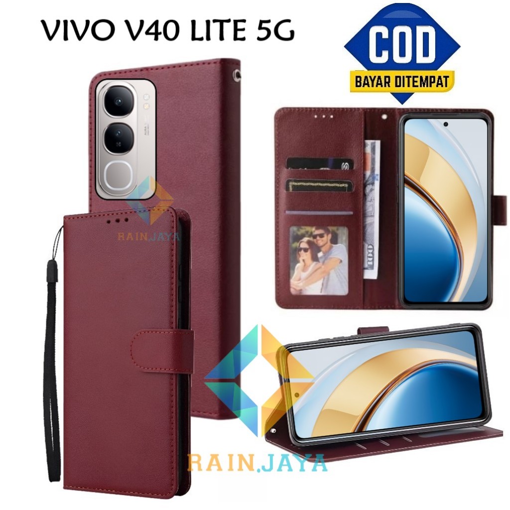 Flip Case Vivo V40 Lite 5G Dompet Wallet Leather Case Premium Casing Hp Vivo V40 Lite 5G Cover