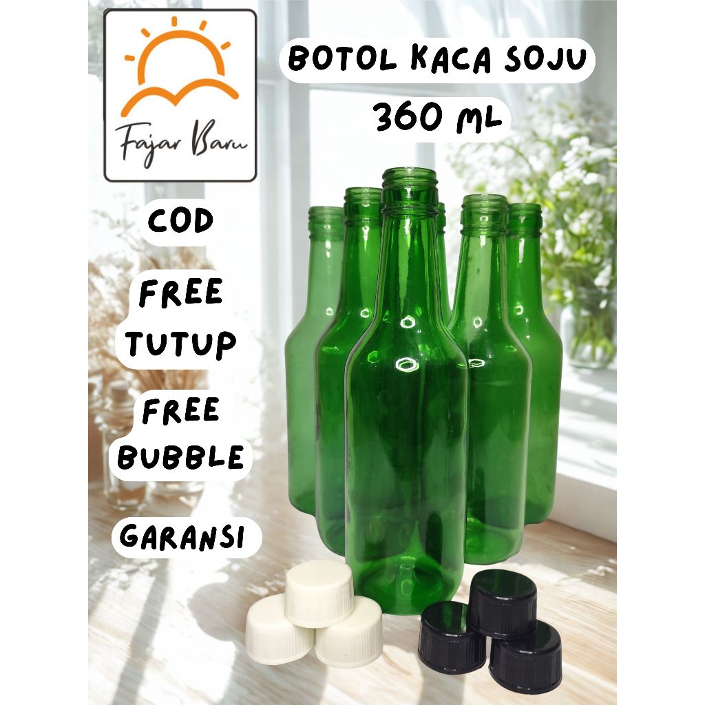 BOTOL KACA HIJAU SOJU (360mL) Free bubble + Tutup Hisheet (min 1 lusin)