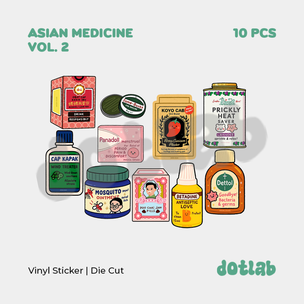 

DOTLAB STICKER PACK ASIAN MEDICINE Vol. 2 (10PCS) | Sticker Tumbler |Stiker Laptop Koper Helm