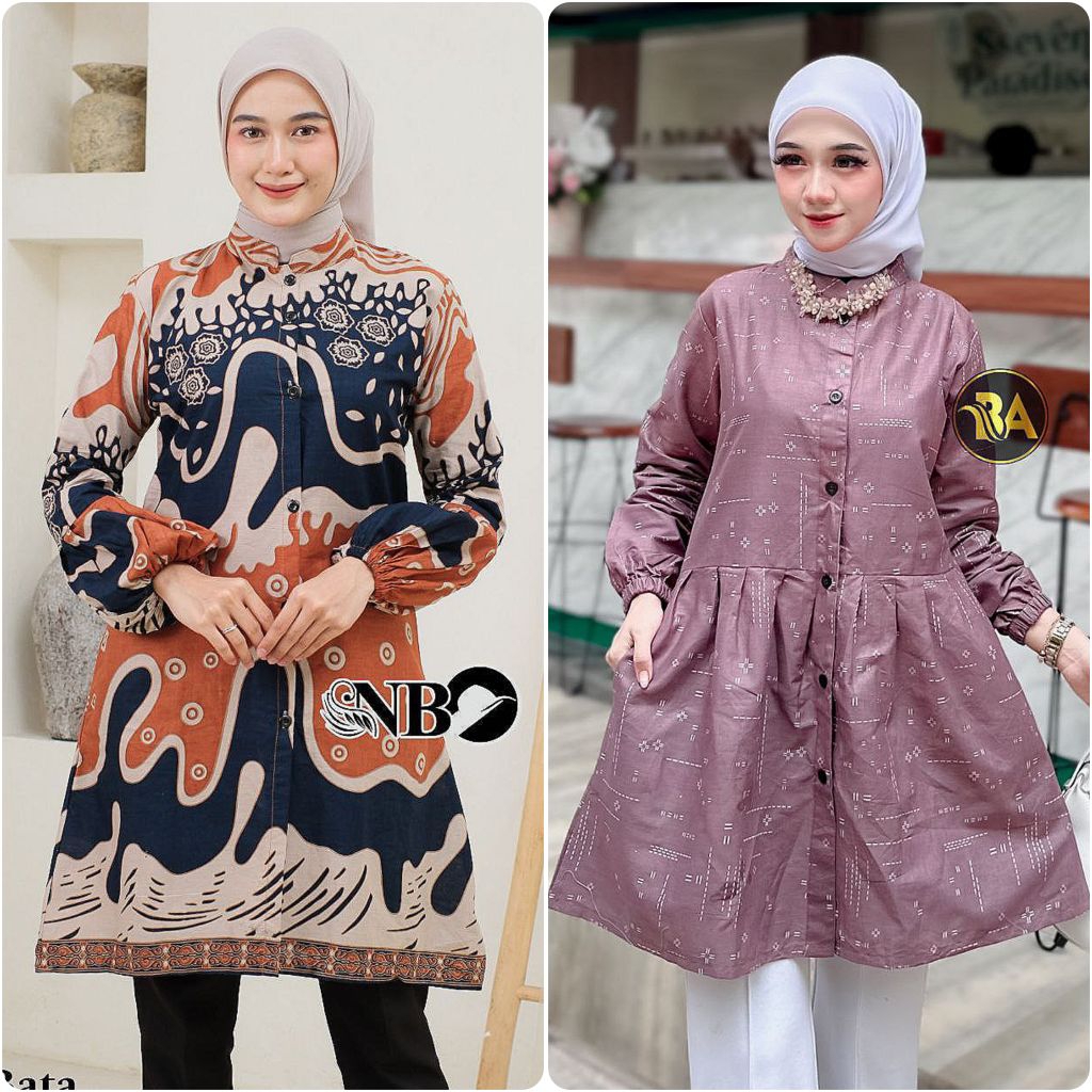 Atasan Tunik Kantor Batik Wanita | Tunik Batik Wanita Jumbo