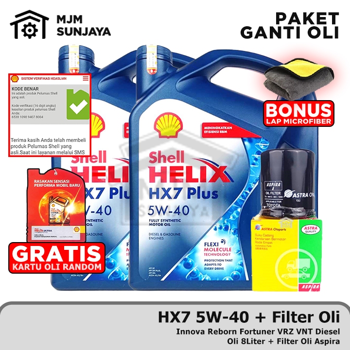 [GRATIS FILTER OLI] PAKET Ganti Oli Mesin Shell Helix HX7 SAE 5W-40 8 Liter ASPIRA Innova Reborn For