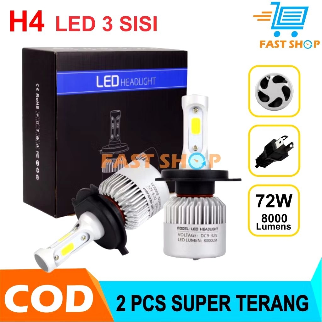 Lampu Mobil Led Mobil Headlight Lampu Utama Mobil COB 72W 8000 Lm socket H4 2 Lampu Led Agya & Ayla