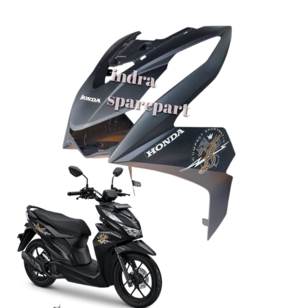 Tameng Body Depan Honda Beat Street Tahun 2020 - 2021 Hitam Doff Plus Stiker Striping