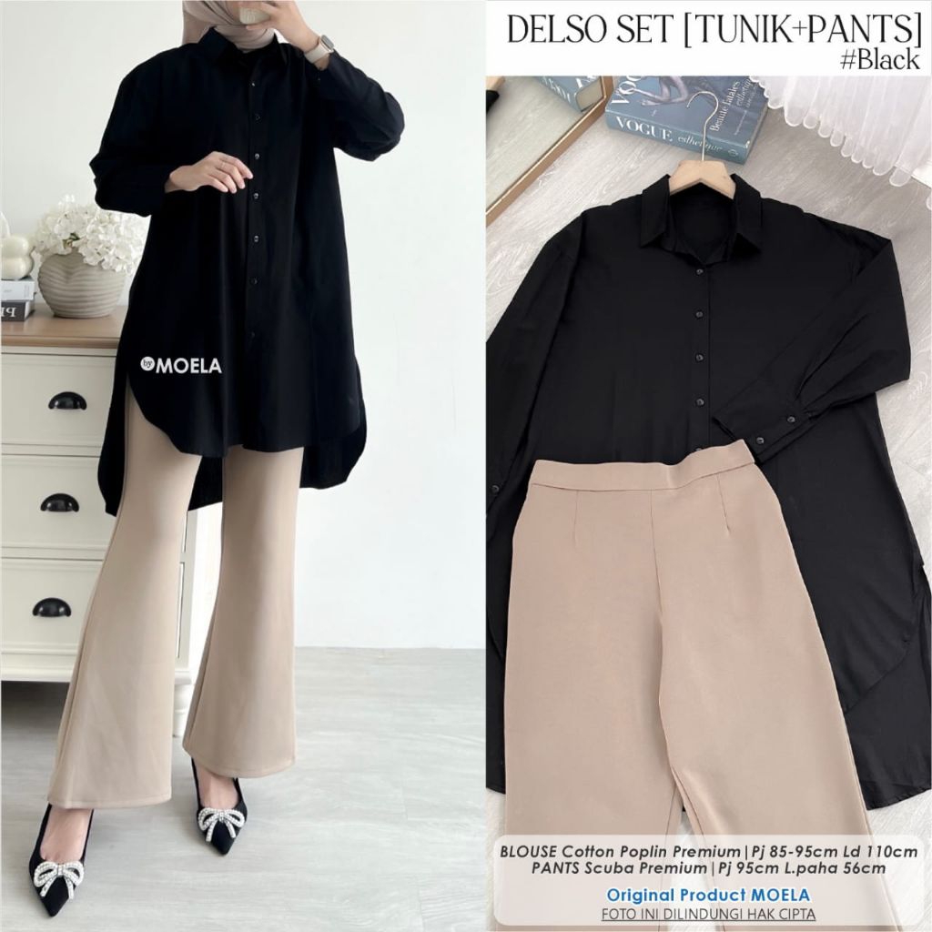 SETELAN WANITA ATASAN TUNIK&BAWAHAN CELANA CUTBRAY ||| DELSO SET TUNIK + PANT CUTBRAY by MOELA