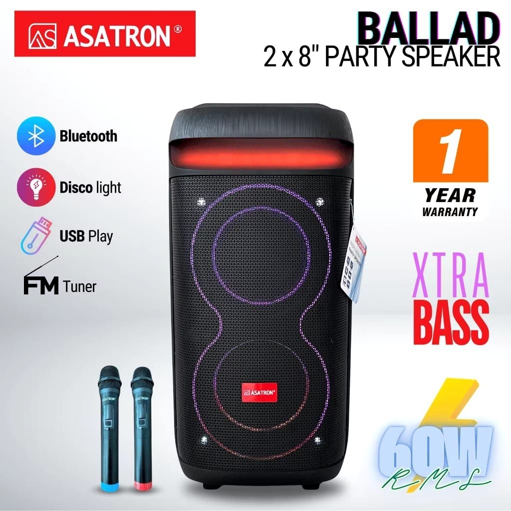 ASATRON BALLAD ( HT 8885 UKM ) SPEAKER PORTABLE MEETING BLUETOOTH KARAOKE 2X8 INCH - DUAL 8 INCH - I