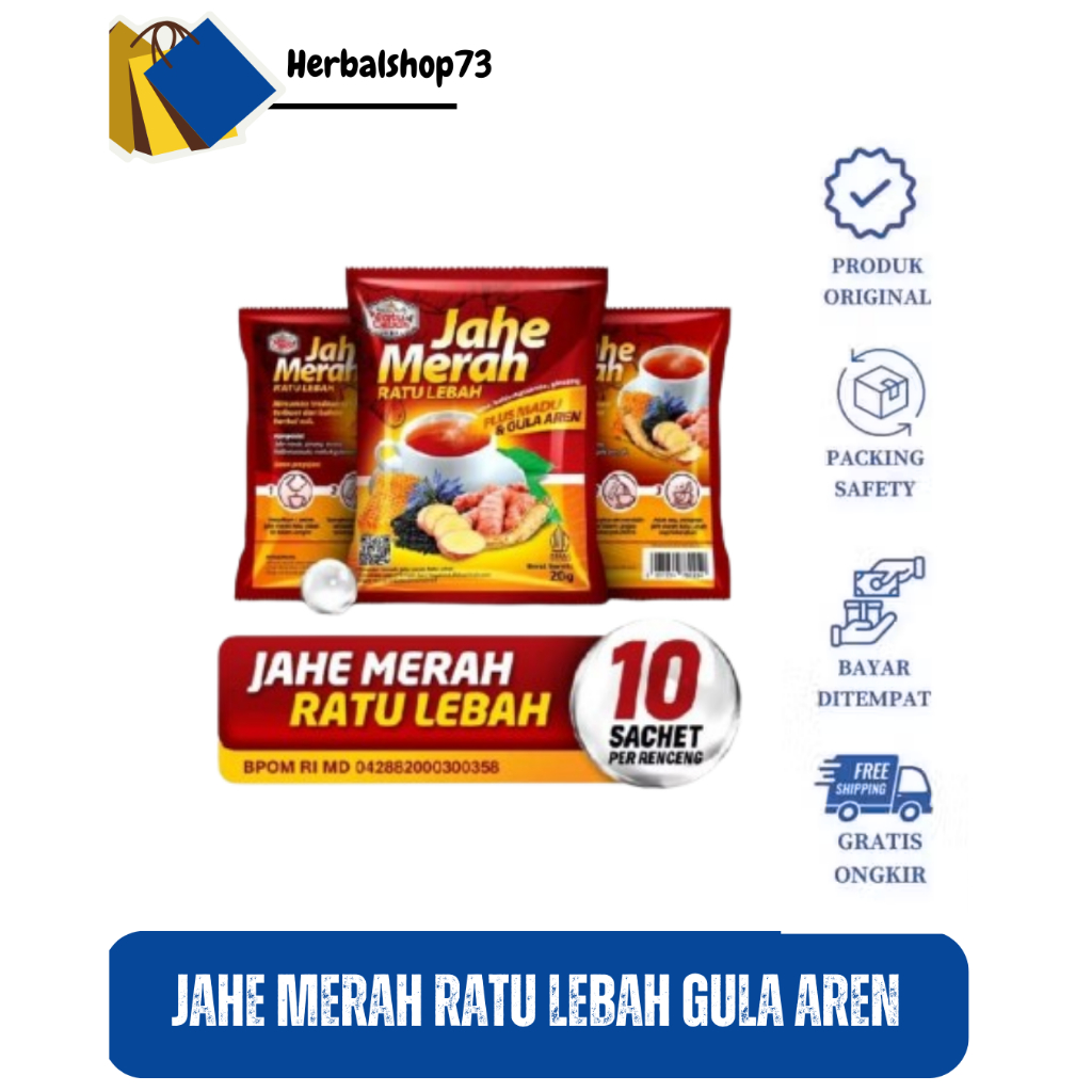 

Jahe Merah Ratu Lebah 10 Sachet Original | Jahe Merah Gula Aren + Madu | Minuman Sehat