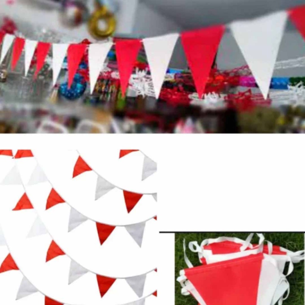 Bendera Merah Putih Plastik Plus Tali (1bgks isi +-40 lbr)/Bendera Segitiga Merah Putih/Bendera Segi