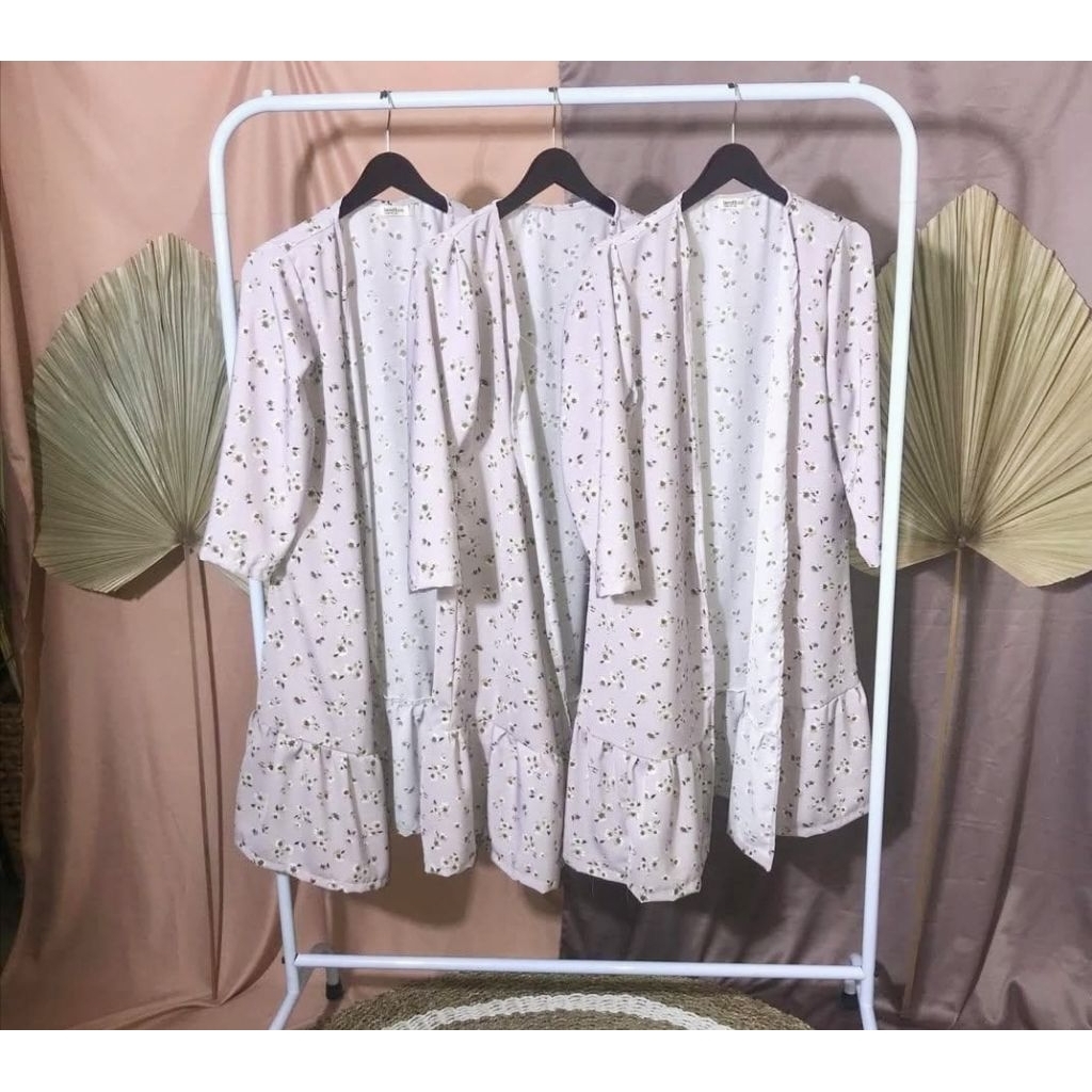 Cardigan flower soft pink atasan wanita blezer cardigan panjang