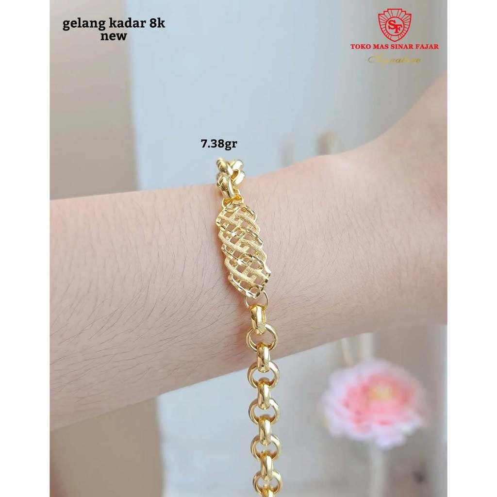 Gelang emas fashion rantai model plat gold kadar 8k/375% berat 7.38 gr