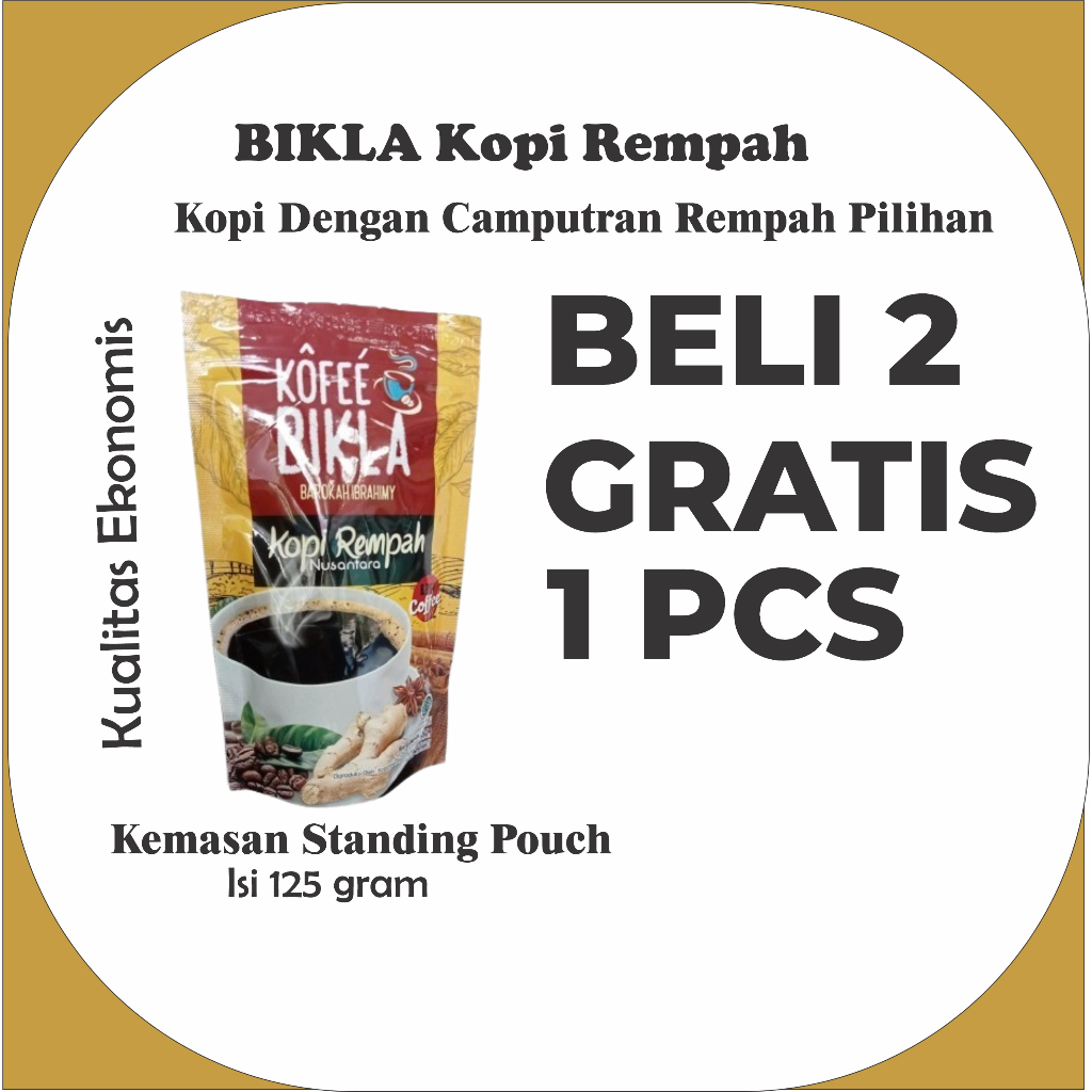 

Bikla Kopi Rempah Kemasan Standing Pouch 100% dari Biji Asli