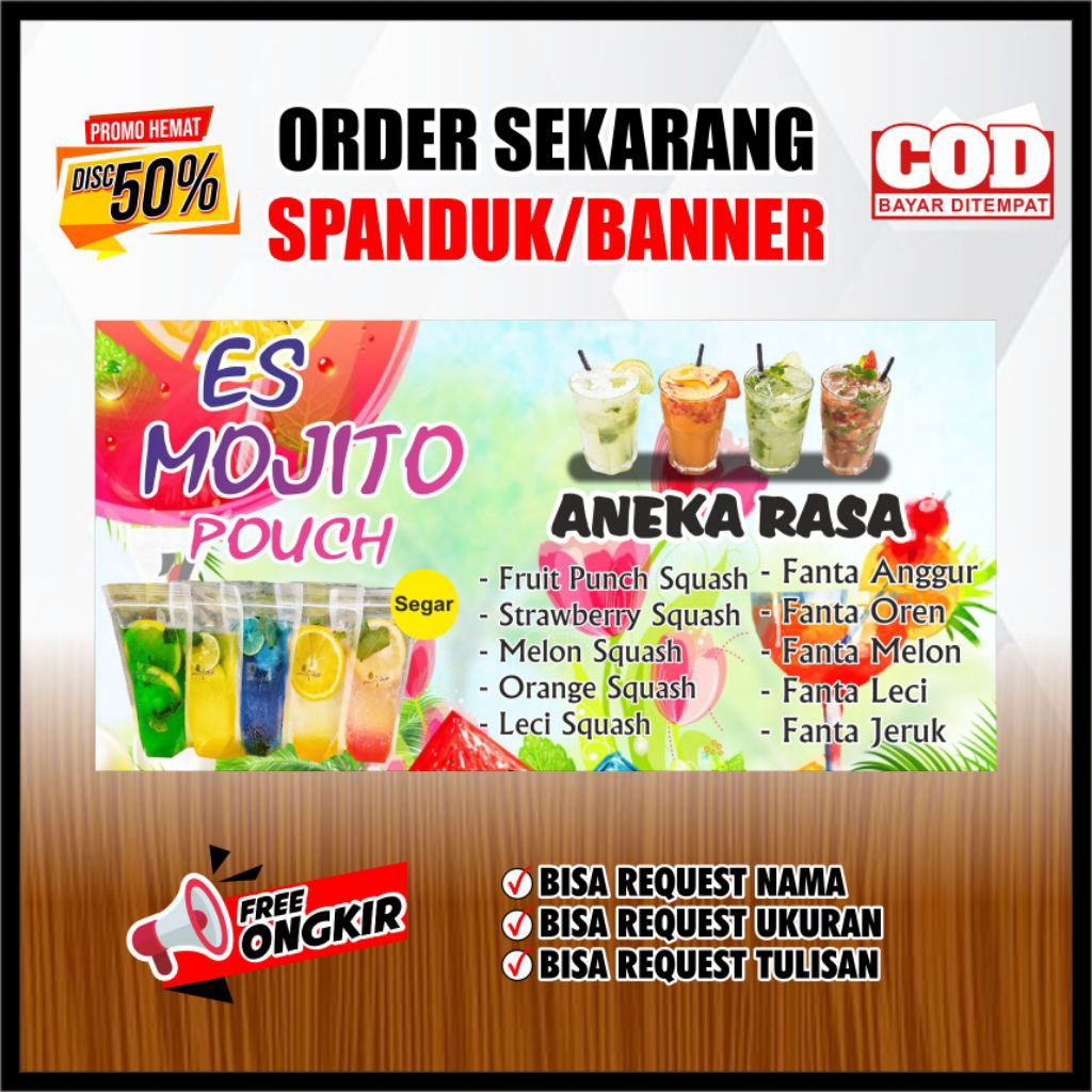 spanduk baligo banner es mojito pouch