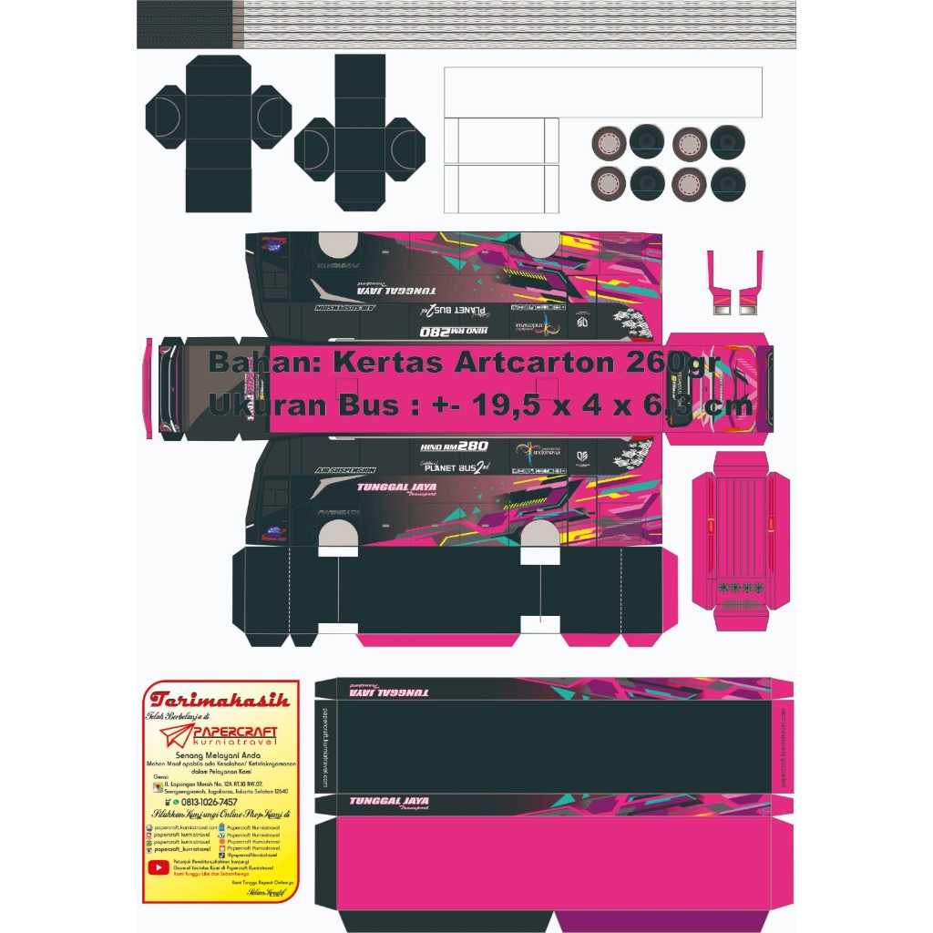 Miniatur Bus Tunggal Jaya Blackpink Jetbus 5 - Papercraft Kurniatravel