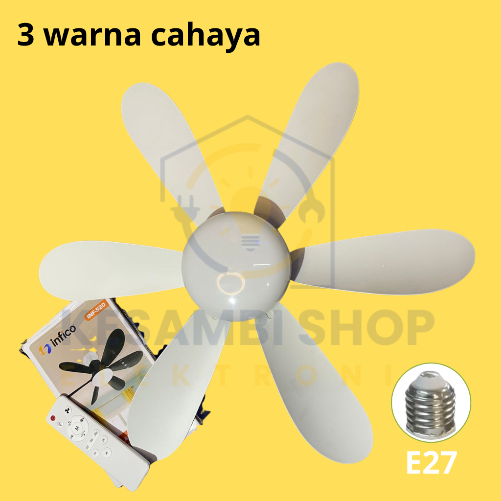 LAMPU KIPAS GANTUNG KIPAS ANGIN PLAFON PLUS LAMPU 2IN1 LED 3 WARNA 6 BALING + REMOTE CONTROL