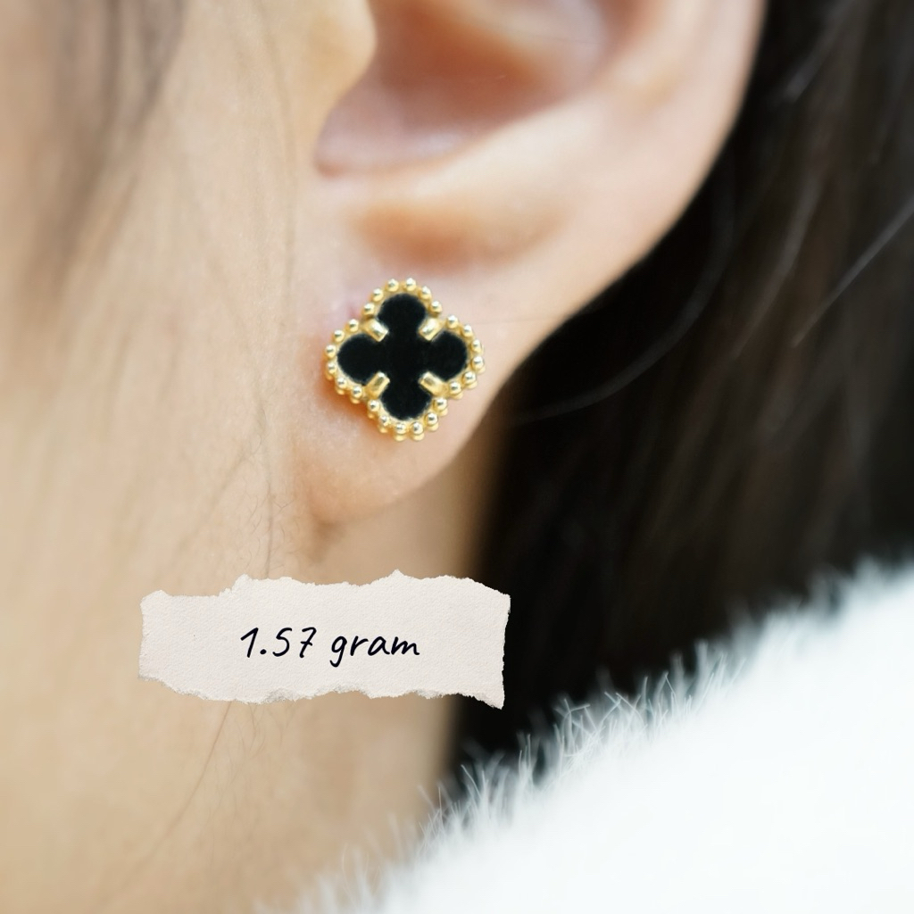 Anting Emas Vanclef Hitam Black Limited Edition‼️ Anting Tusuk Batu Hitam Emas Asli kadar 700 Terbar