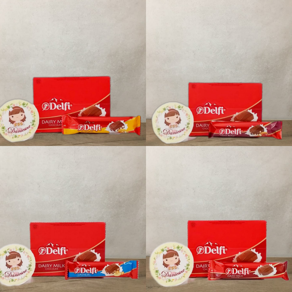 

Delfi Dairy Milk 1 Kotak isi 15pcs 25gr Milk Chocolate, Almond, Cashew, Fruit & Nut ( ds bgr )