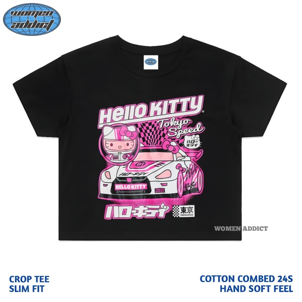 CROP TOP HELLO KITTY SUKI S2000 | CROP TOP HITAM | CROP TEE | CROP TOP | BAJU WANITA | KAOS WANITA |