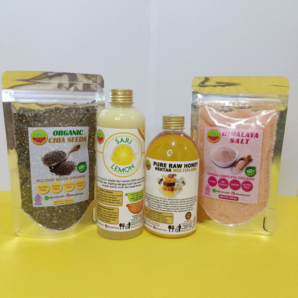 

Sari Lemon 250 Gram | Madu Murni 350 Gram | Chia Seed 100 Gram | Himalaya Salt 100 Gram