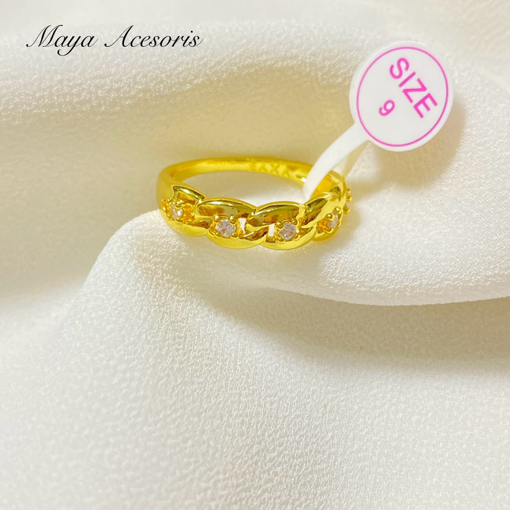 Cincin Rantai Permata Asli Titanium Lapis Emas Warna Gold/Emas