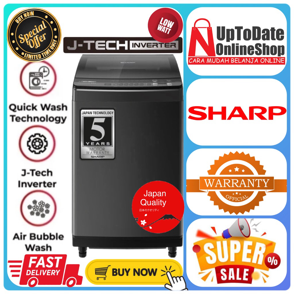 MESIN CUCI SHARP ES-M1050XT ESM1050XT ES M1050XT INVERTER 10.5KG TOP LOADING SHARP MESIN CUCI 10.5KG