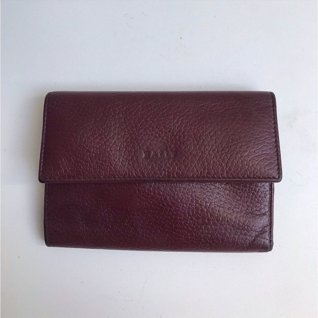 Vintage Bally Wallet Purse bifold Leather red wine oxblood  Button fiocchi Italy  Made in Italy  Mor