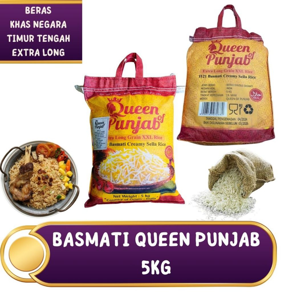 

BASMATI QUEEN PUNJAB 5KG PREMIUM EXTRA LONG GRAIN RICE I BERAS KHAS TIMUR TENGAH I BERAS KEBULI MANDHI BRIYANI KABSA