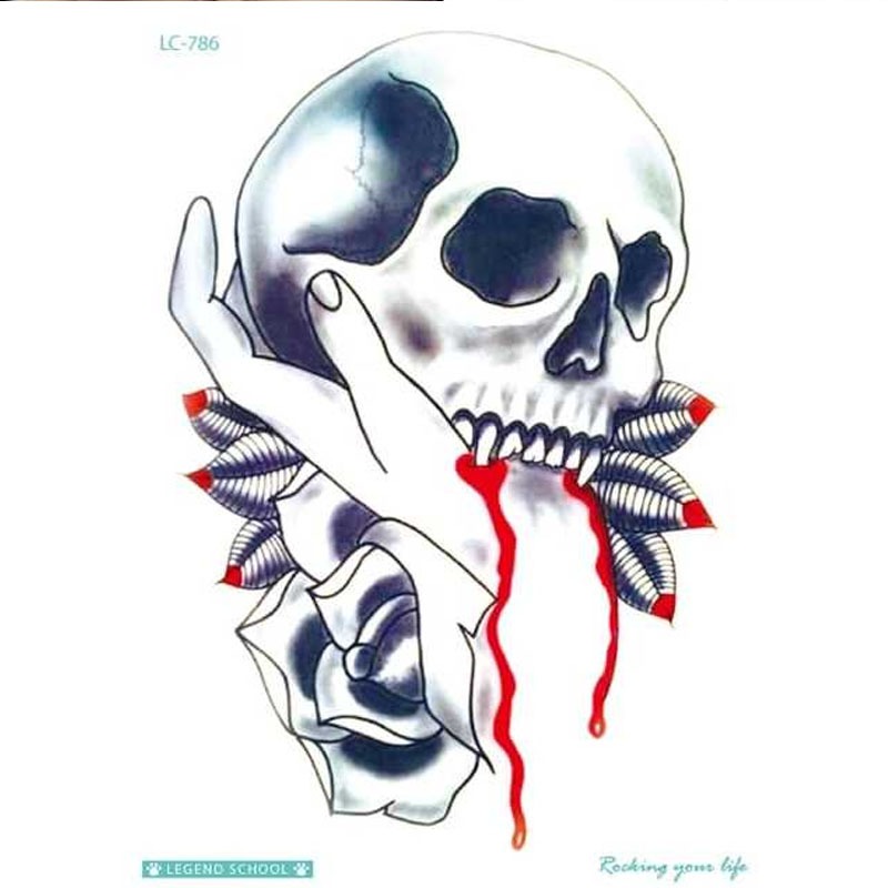 ZARIL Tato Temporer LC-786 SKULL TENGKORAK UK 21x15cm TATO STIKER SEMENTARA tahan 2-4 hari