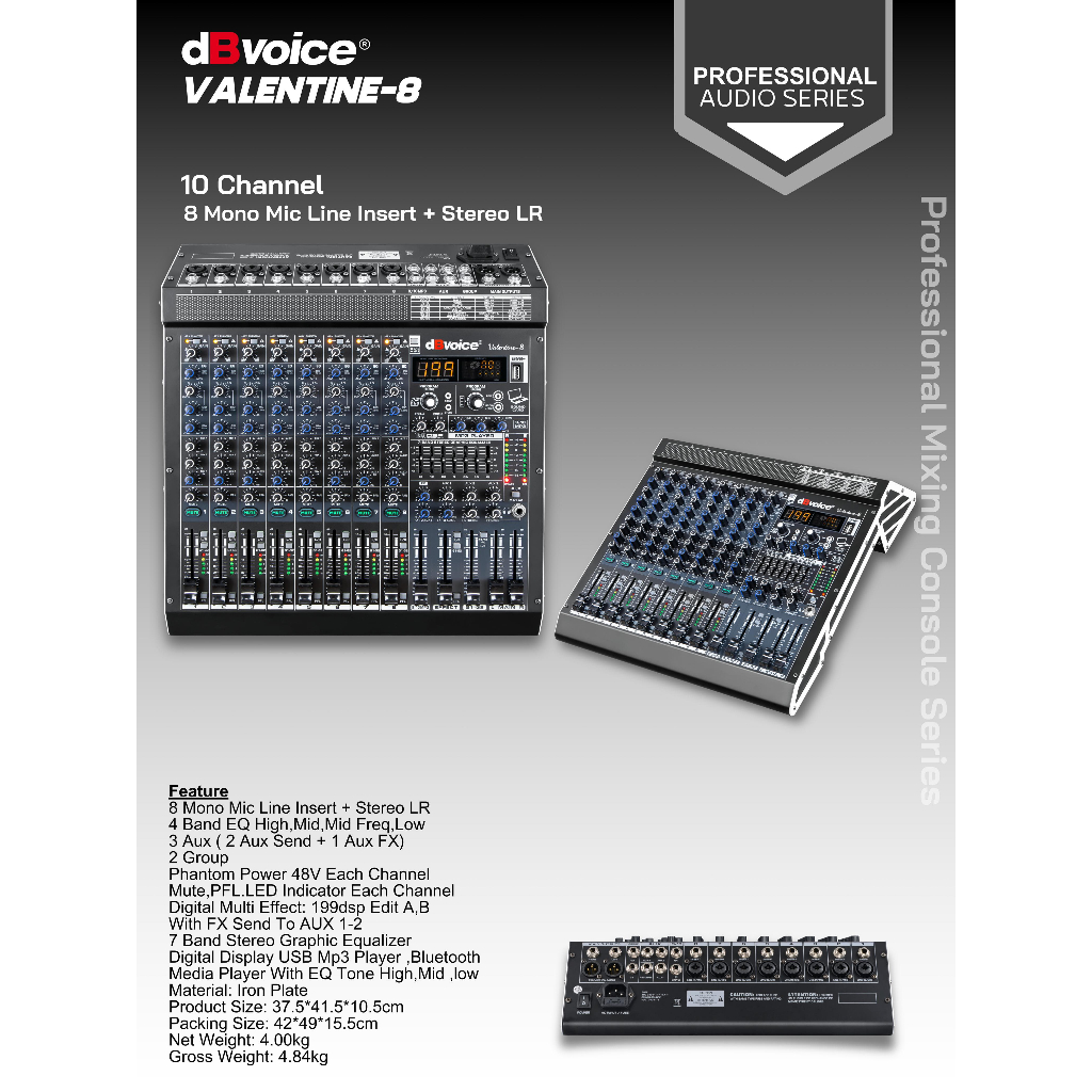 Audio Mixer DB Voice DBVoice 8 Channel Valentine-8 Valentine8 Valentine 8